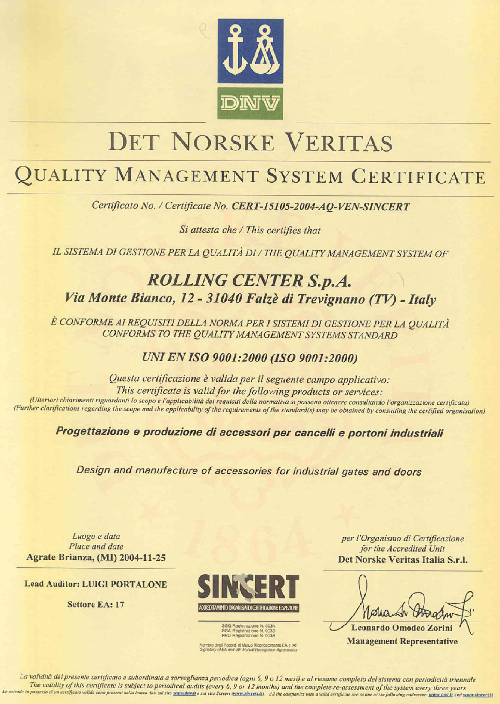 сертификат на Rolling Center